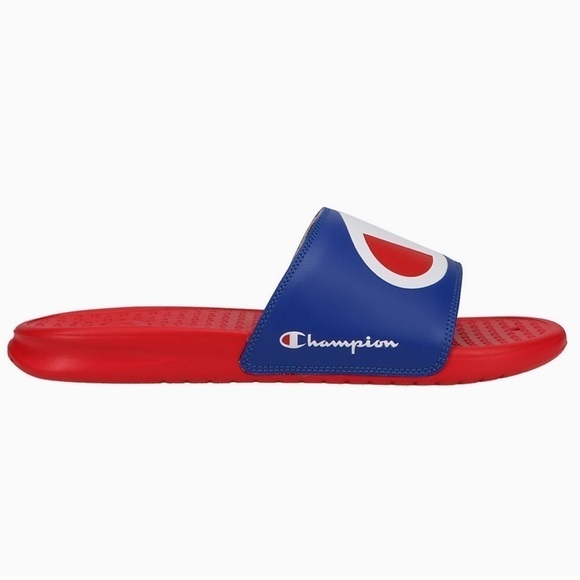 NWT Champion Super Slide Logo Comfort Sandals Red Blue - Picture 2 of 5